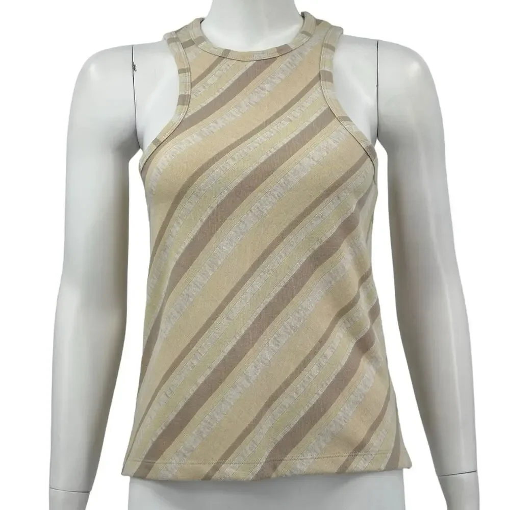Free‎ People Top Womens Small Sidelines Tank Ivory Stripe Racerback Summer Beach